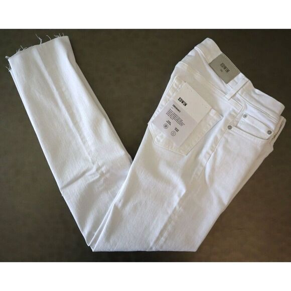 Edwin EW2003SSY Women's Sz 24 Optic White Bree Mid-Rise Straight Crop Jeans - Picture 8 of 12